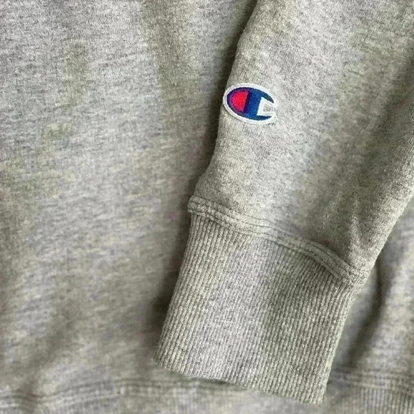 Champion Mens Crewneck Long Sleeve Sweatshirt Gray Classic Front Script Large - Picture 5 of 9